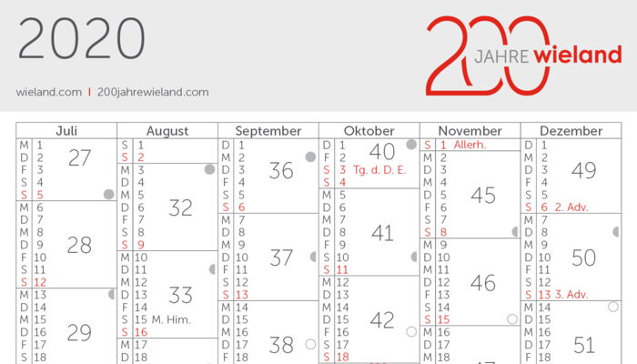 Wieland calendar 2020